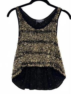 Gryphon New York Metallic Sequin Racerback Tank Top Black Mesh Small